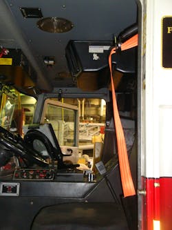 The increased length of the stalk of the ReadyReach seat belt helps to accommodate the increased size of a firefighter in bunker gear.