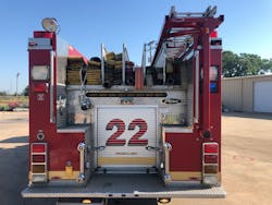 The booster reel on an older Wichita, KS, Fire Department pumper (above) was located in a rear compartment that was below the hosebed. This resulted in a higher hosebed than compared with the department’s newer design (below) that has a lower hosebed and the booster reel up top. The booster reel on an older Wichita, KS, Fire Department pumper (above) was located in a rear compartment that was below the hosebed. This resulted in a higher hosebed than compared with the department’s newer design (below) that has a lower hosebed and the booster reel up top.