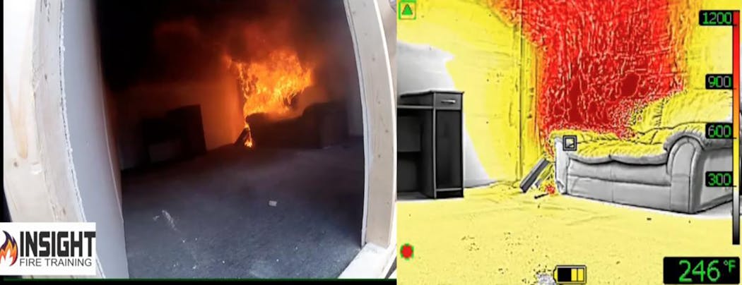 The optical view (left) doesn&rsquo;t convey the severity of how much heat is being exposed to the combustibles in this room, as explained by Lloyd Layman in &ldquo;Attacking and Extinguishing Interior Fires&rdquo;&mdash;&ldquo;It is of utmost importance that those engaged in firefighting activities have thorough understanding of the fundamentals that govern the transfer of heat.&rdquo;