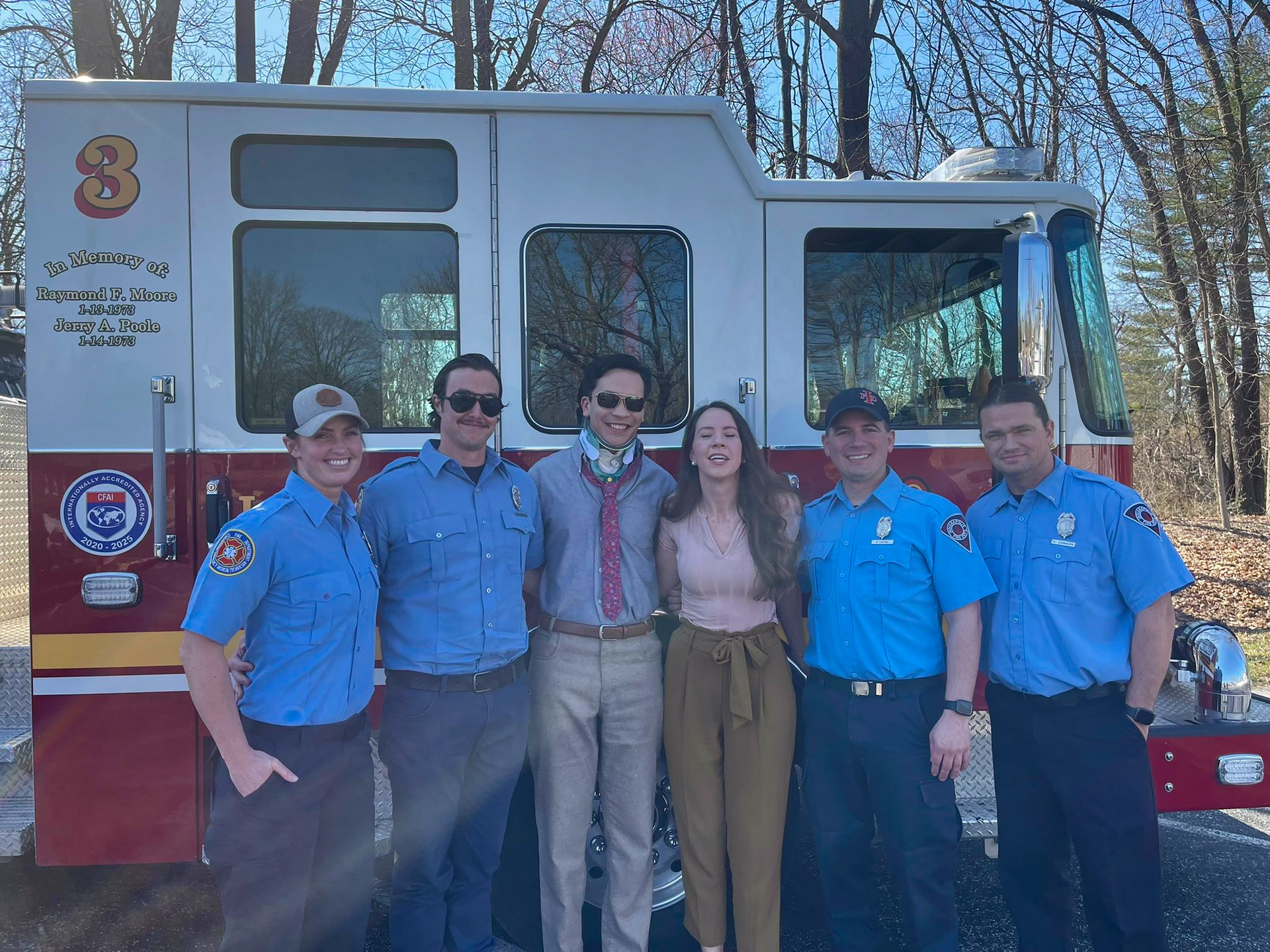 Indianapolis police officer Thomas Mangan was able to thank firefighters who saved his life after he was shot on duty in February.
