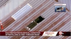 A Kansas City firefighter fell through a skylight while assisting police Friday. A Kansas City firefighter fell through a skylight while assisting police Friday.