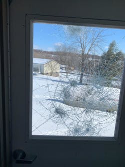 A damaged window was also found at the Plainville fire station. A damaged window was also found at the Plainville fire station.