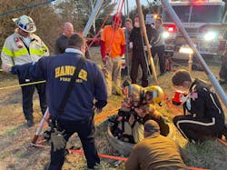 Firefighters from multiple fire departments worked for three hours to rescue the teen who was trapped 30 feet down in a well. Firefighters from multiple fire departments worked for three hours to rescue the teen who was trapped 30 feet down in a well.