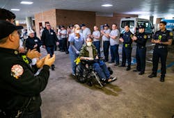 Middletown and Philadelphia firefighters greet Shawn Menear. Middletown firefighter Shawn Menear is greeted by the Middletown Volunteer Fire Department as he is released from Magee Rehabilitation Hospital in Philadelphia, April 6, 2022. Menear suffered burns and other injuries while responding to a fire at a Royalton home on Jan. 23. Middletown and Philadelphia firefighters greet Shawn Menear. Middletown firefighter Shawn Menear is greeted by the Middletown Volunteer Fire Department as he is released from Magee Rehabilitation Hospital in Philadelphia, April 6, 2022. Menear suffered burns and other injuries while responding to a fire at a Royalton home on Jan. 23.