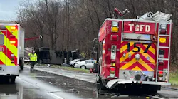 Town & Country Fire District firefighter Philip M. Wigal, 35, was killed working at an accident scene, a photo by Ashland County Pictures shows the damage to the fire apparatus that was struck.