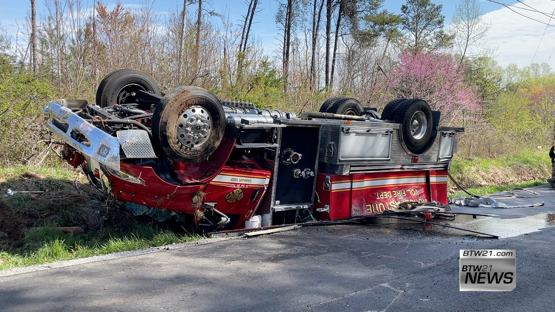 A Horsepasture fire truck was involved in an accident and rolled over while responding to a separate accident call.