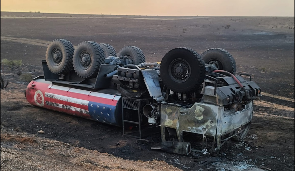 Two Balko firefighters were injured when their fire truck when down an embankment and rolled over.