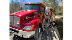 A Broad River Fire & Rescue truck became stuck when part of a private bridge collapsed as the truck was crossing to a fire.