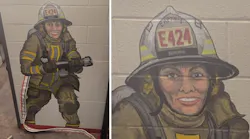 Fairfax County Fire and Rescue remembers Captain Kim Schoppa who recently passed from occupational cancer with a mural at Fire Station 24.