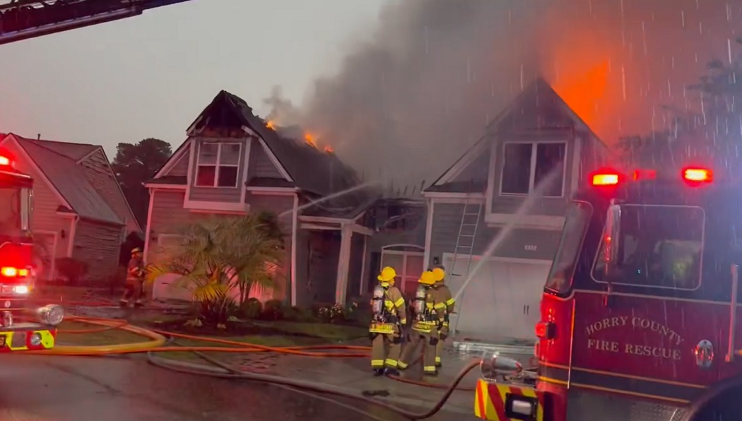 Horry County firefighters battled a three-alarm blaze the damaged multiple townhouse units in Myrtle Beach.