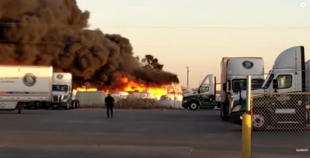 Texas firefighters spent roughly six hours battling a blaze that completely destroyed a large commercial building at Viking Pools.