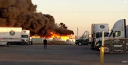 Texas firefighters spent roughly six hours battling a blaze that completely destroyed a large commercial building at Viking Pools. Texas firefighters spent roughly six hours battling a blaze that completely destroyed a large commercial building at Viking Pools.