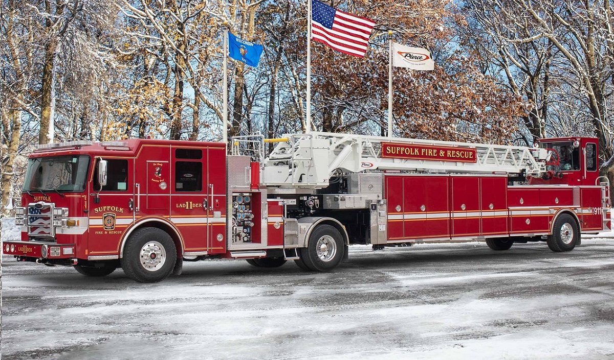 The Suffolk Fire Department has taken delivery of a custom-built Pierce aerial.