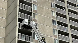 Cheif Brain Schaffer posted this photo from the third-alarm high-rise fire at 217 W Spokane Falls. One victim was rescued via tower 1. Several more patients were treated.