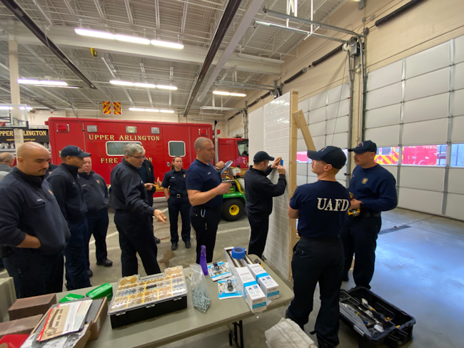 The Community-centered Fall Intervention Team, or Community-FIT model, is a multidisciplinary approach that’s been applied to serving the citizens of Upper Arlington, OH, in a way that transforms the outcomes of lift-assist callers and permits the town’s fire department to shift a substantial portion of its lift assists efforts to prevention. Here, members of the Upper Arlington Fire Department (UAFD) receive training for installing shower grab bars in citizens’ homes.