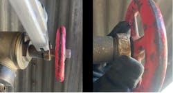 Sometimes a valve is stuck because the packing nut was overtightened. Before getting aggressive with the wheel, loosen the packing nut with a wrench and then attempt to open the valve again. Sometimes a valve is stuck because the packing nut was overtightened. Before getting aggressive with the wheel, loosen the packing nut with a wrench and then attempt to open the valve again.