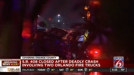 A driver was killed after crashing into Orlando fire apparatus at a previous accident scene.