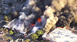 Firefighters battled a five-alarm fire that ripped through a Home Depot story in south San Jose.