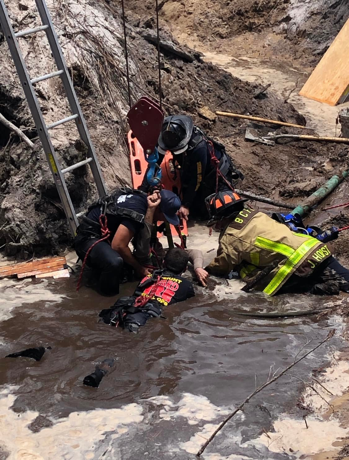 Brevard County, FL, Fire Rescue Department rescued the worker from a 15-foot deep, 40-foot wide hole.