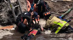 Brevard County, FL, Fire Rescue Department rescued the worker from a 15-foot deep, 40-foot wide hole.