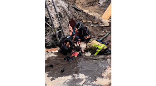 Brevard County, FL, Fire Rescue Department rescued the worker from a 15-foot deep, 40-foot wide hole.