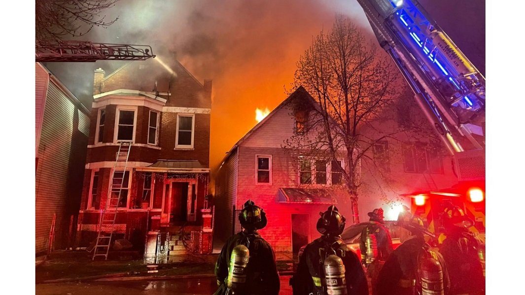 The Chicago Fire Department battled two overnight fires one believed to be arson that left seventeen people homeless.