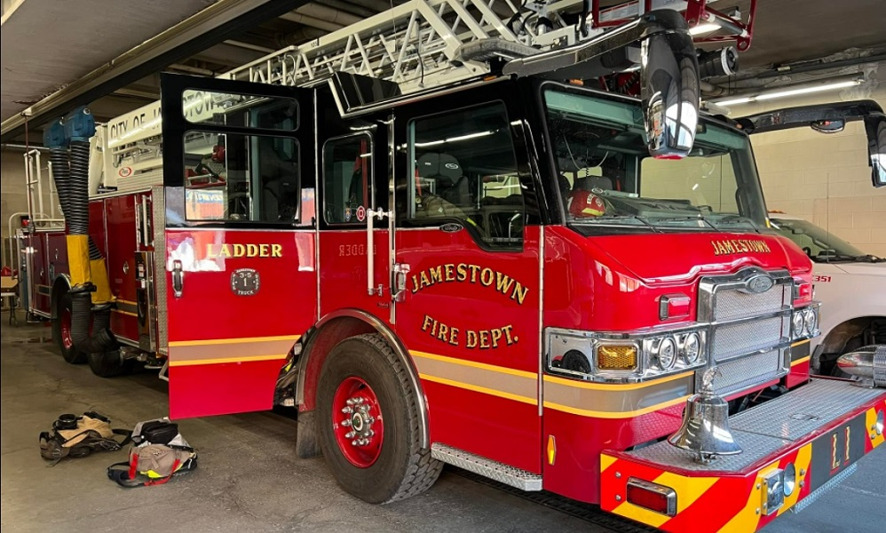 A 64-year-old male was taken into custody after reportedly pointing a handgun at a Jamestown firefighter.