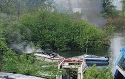 Two pleasure boats caught fire on the Columbia River between Vancouver and Caterpillar Island Sunday afternoon. Two pleasure boats caught fire on the Columbia River between Vancouver and Caterpillar Island Sunday afternoon.