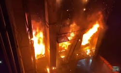 FDNY firefighters battled a five-alarm fire in Manhattan early Sunday. FDNY firefighters battled a five-alarm fire in Manhattan early Sunday.