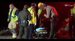 The victim could be heard shouting out in pain as he was placed onto a gurney and moved into an awaiting ambulance.