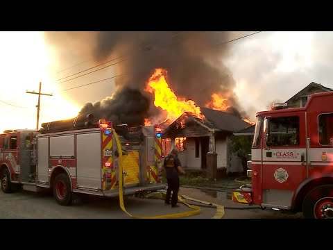 The New Orleans Fire Department responded to an intense fire where a vacant house was engulfed in flames.