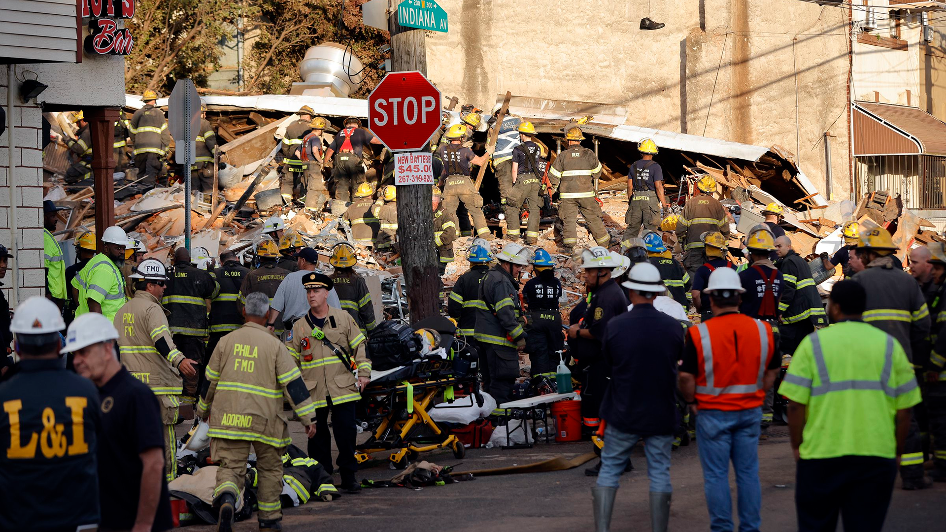 Philadelphia firefighters at the building collapse Saturday morning.