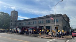 Firefighters protest outside a Kansas City fire station in early June over safety and leadership concerns. Firefighters protest outside a Kansas City fire station in early June over safety and leadership concerns.