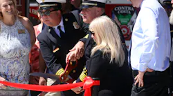Contra Costa Fire Protection District Chief Lewis Broschard, left, and East County Fire Protection District Chief Brian Helmick open Station 95 in Oakley, CA.