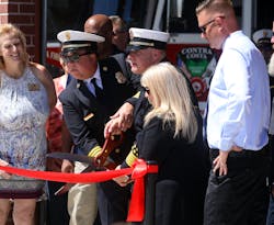 Contra Costa Fire Protection District Chief Lewis Broschard, left, and East County Fire Protection District Chief Brian Helmick open Station 95 in Oakley, CA. Contra Costa Fire Protection District Chief Lewis Broschard, left, and East County Fire Protection District Chief Brian Helmick open Station 95 in Oakley, CA.