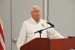 Glenn Ericksen, chief executive officer of the Mutual Aid Box Alarm System (MABAS), was one of the featured speakers at the 17th Annual Illinois Fire Service Home Day, held at the Sprinkler Fitters Local 281 Training Center in Alsip, IL.