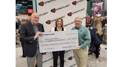 Ray Sharrah (left), President and Chief Executive Officer of Streamlight and Dawn Dalldorf-Jackson, Streamlight&rsquo;s Vice President of Distribution &amp; Business Development, present a $17,500 donation check to NFFF Executive Director Chief Ronald Siarnicki (right) in support of the National Fallen Firefighter&rsquo;s Foundation.