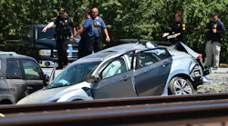 Contra Costa Sheriff's deputies investigate the scene after an Amtrak train collided with a vehicle in unincorporated Brentwood, Calif., on Sunday, June 26, 2022. The vehicle was hit by a westbound train on a rural dirt road with no railroad crossing adjacent to the 3800 block of Orwood Road. California Highway Patrol confirmed three fatalities at the scene.