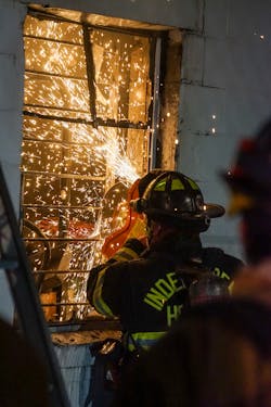 One department’s technical rescue team found that battery-powered saws worked effectively for enlarging openings and cutting rebar off of windows. One department’s technical rescue team found that battery-powered saws worked effectively for enlarging openings and cutting rebar off of windows.