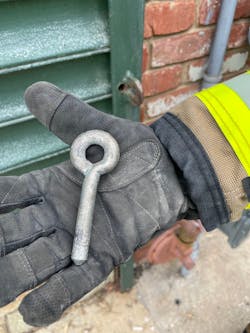 Many gates have a steel eye bolt pin that’s passed through the rail of the gate and into the gate’s metal slates. Many gates have a steel eye bolt pin that’s passed through the rail of the gate and into the gate’s metal slates.