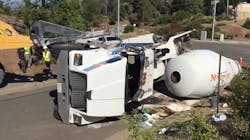 Santa Rosa firefighters evaluated the driver after they found an overturned cement truck at a crash scene. Santa Rosa firefighters evaluated the driver after they found an overturned cement truck at a crash scene.