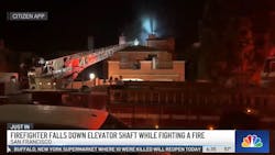 A San Francisco firefighter fell down an elevator shaft and was injured. A San Francisco firefighter fell down an elevator shaft and was injured.