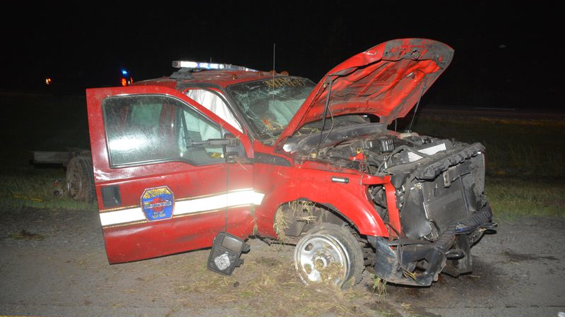 The Syracuse Fire Department rig after police took evasive action to stop the vehicle.