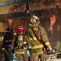 The fireground commander, or FGC, (right) used a thermal imager (TIC) to confirm extension and the overhang from a car fire. He then ordered the exterior tear and the interior to be opened up more and water to be applied based on exterior use. The fireground commander, or FGC, (right) used a thermal imager (TIC) to confirm extension and the overhang from a car fire. He then ordered the exterior tear and the interior to be opened up more and water to be applied based on exterior use.