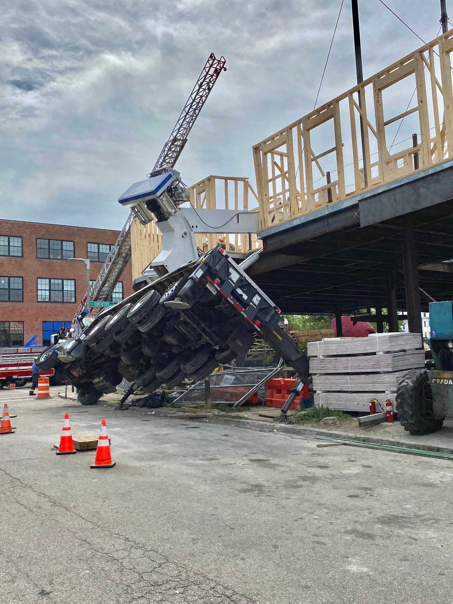 Firefighters take a look at the incident scene.
