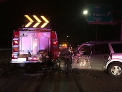 Arrow boards show motorists the direction in which they should drive to safely pass an incident scene—that is, if they pay attention to where they are going, as the drunk driver of this SUV obviously didn’t. Arrow boards show motorists the direction in which they should drive to safely pass an incident scene—that is, if they pay attention to where they are going, as the drunk driver of this SUV obviously didn’t.