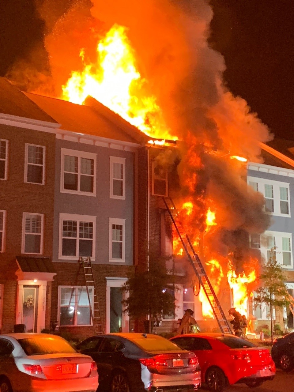 Firefighters' aggressive attack and non-combustible siding helped keep the blaze from spreading.