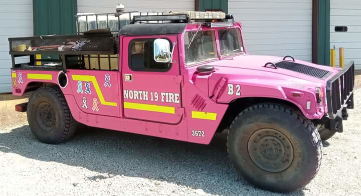 The brush truck has decals of other cancers firefighters at the station have suffered.