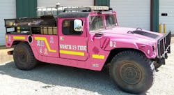 The brush truck has decals of other cancers firefighters at the station have suffered. The brush truck has decals of other cancers firefighters at the station have suffered.