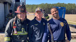 Apex Fire Department’s Training Coordinator John White (center) was named the winner of the 2022 VCOS Training Officer Award. White is pictured here with Lt. Ryan Arnett (left) and Lt. Antonio Fuller during an event at the agency’s training center.